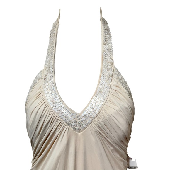 Carmen Marc Valvo One-Piece Swimsuit Sz 10 NWT Ivory Shell Embellished Halter - Picture 4 of 11